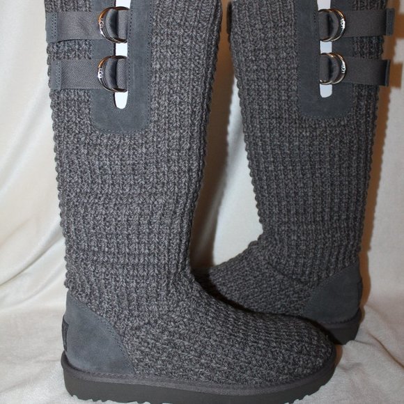 NIB UGG WOMEN'S SOLENE TALL KNIT SWEATER BOOTS GRAY - Picture 6 of 9